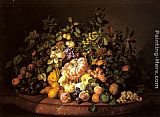 Famous Marble Paintings - A Still Life of Fruit on a Marble Ledge